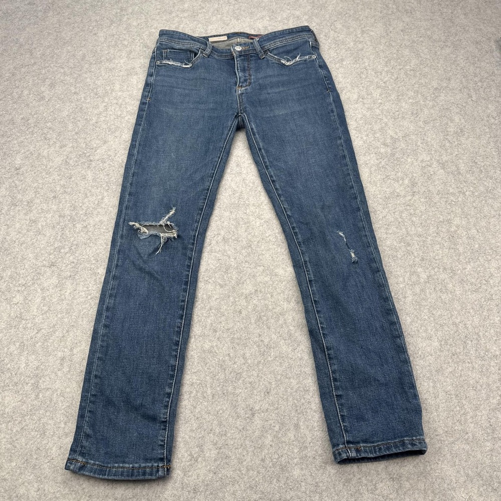 Pilcro Slim Boyfriend Jeans Womens 26 (28x28) Blue Mid Rise Distressed Stretch